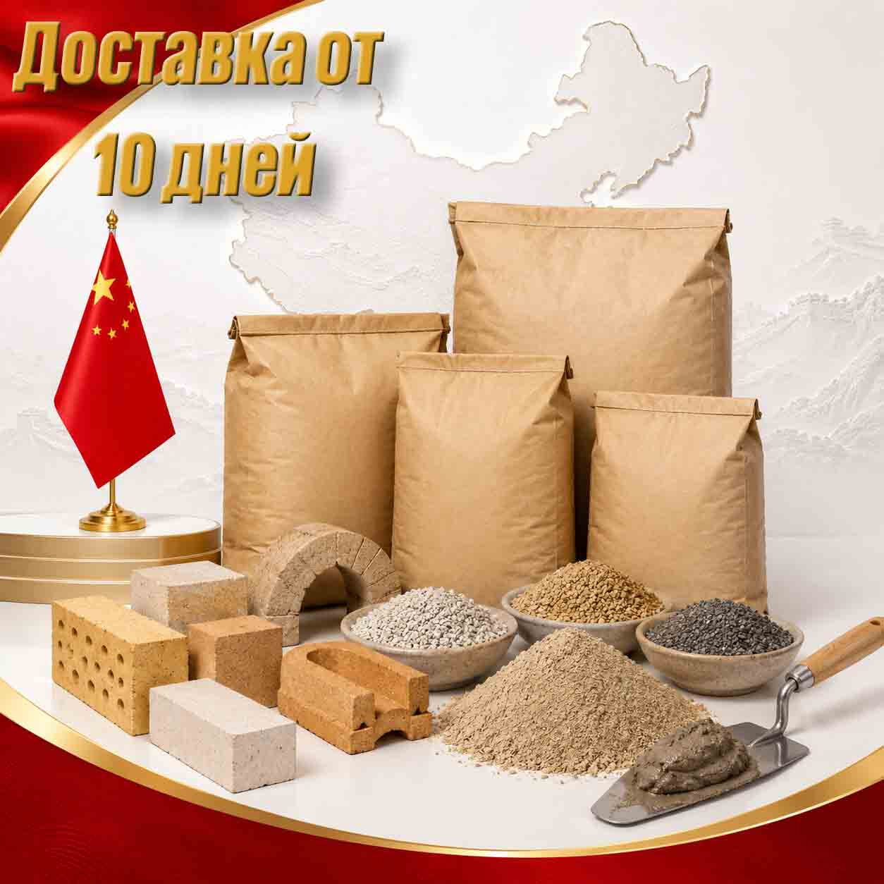 Главное фото товара - Изготовление огнеупорного клея для шамотного кирпича в Китае с доставкой в Россию