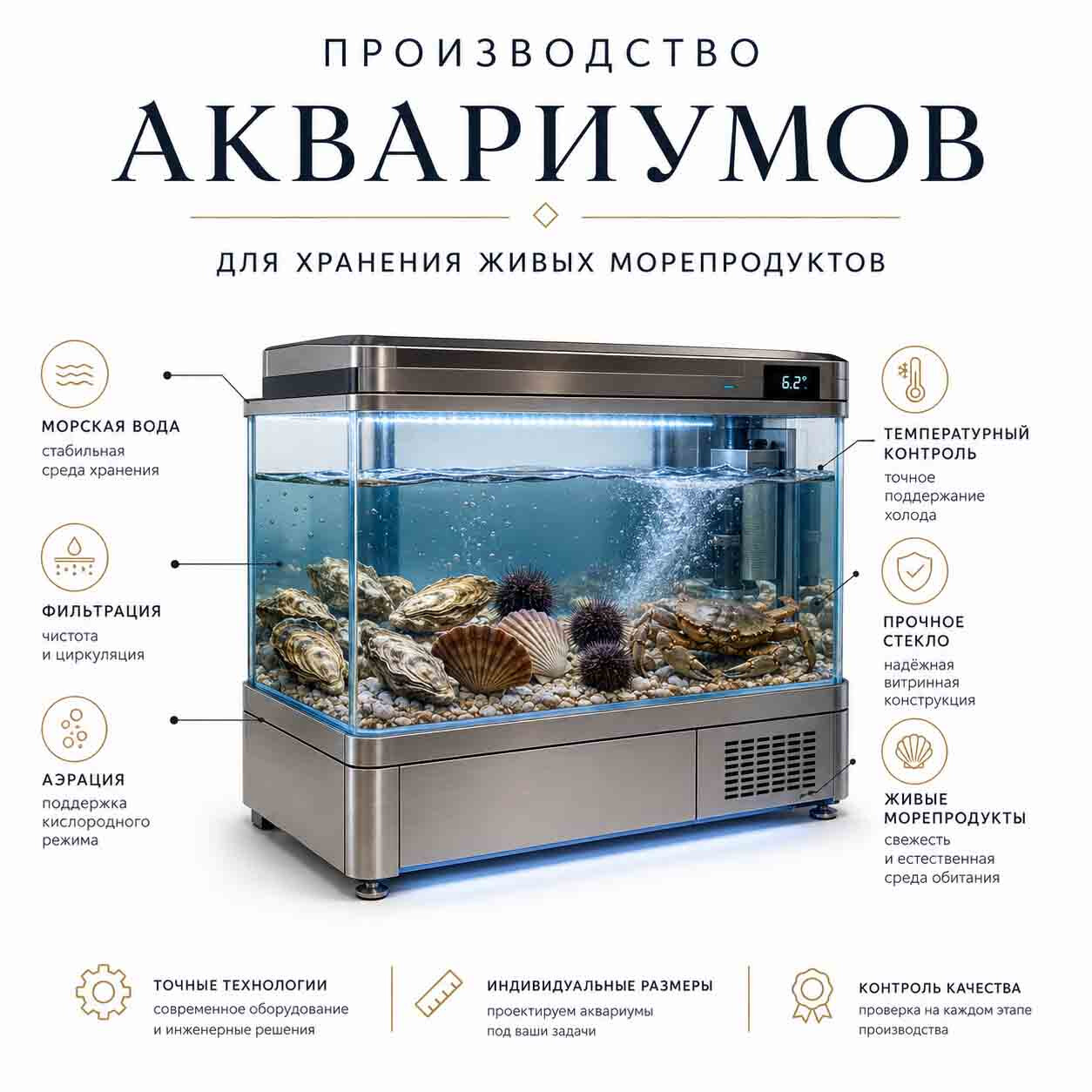 Главное фото товара - Производство передвижных аквариумов для живых морепродуктов на колёсах