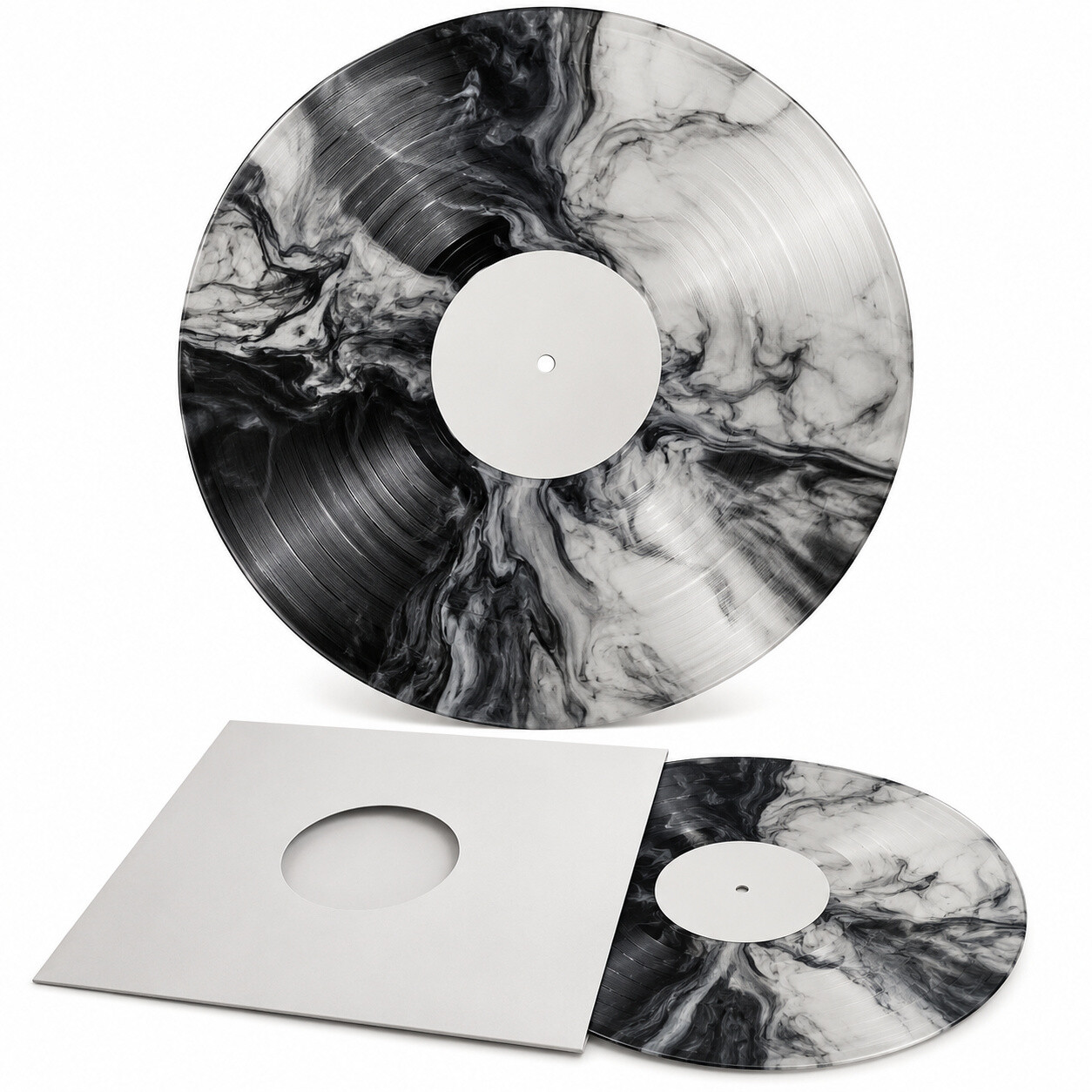Главное фото товара - Чистая виниловая пластинка 12″, чёрно-белая, мраморная, для записи музыки