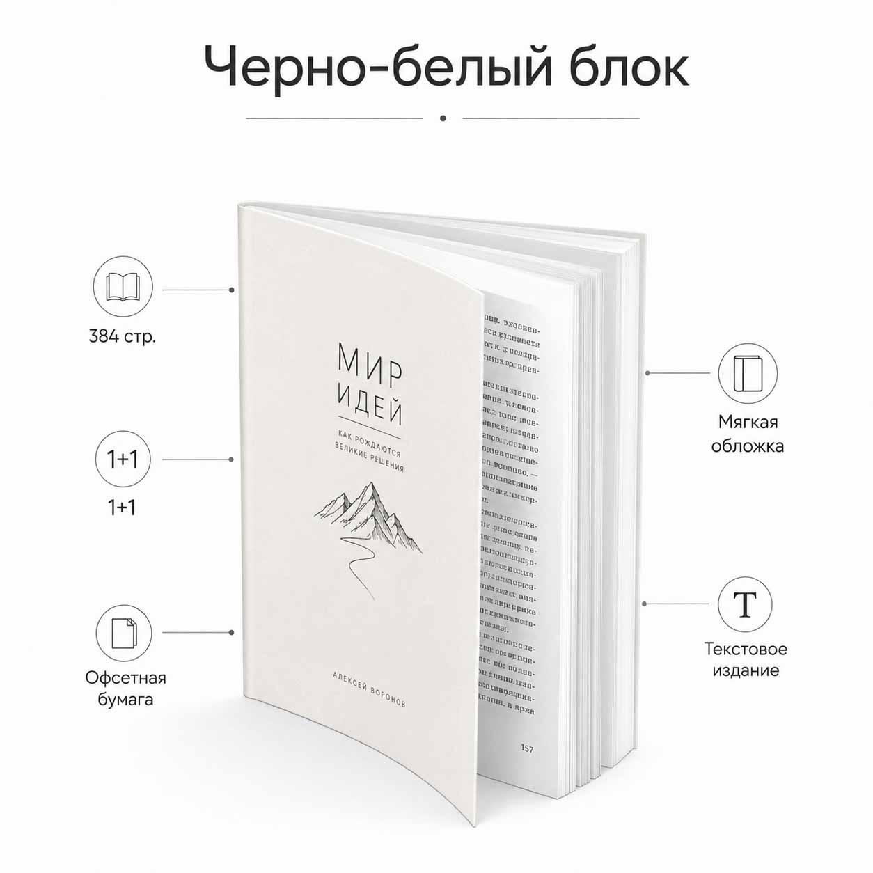 Чёрно-белый печатный блок книги